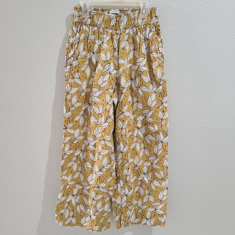 Rachel Zoe Mustard and White Leaf Print Wide Leg Pants (XS)